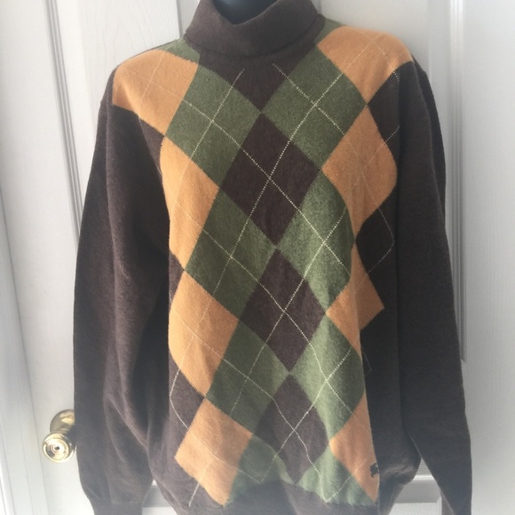 Burberry Brown Argyle Wool Turtleneck Sweater 42 - Picture 2 of 5